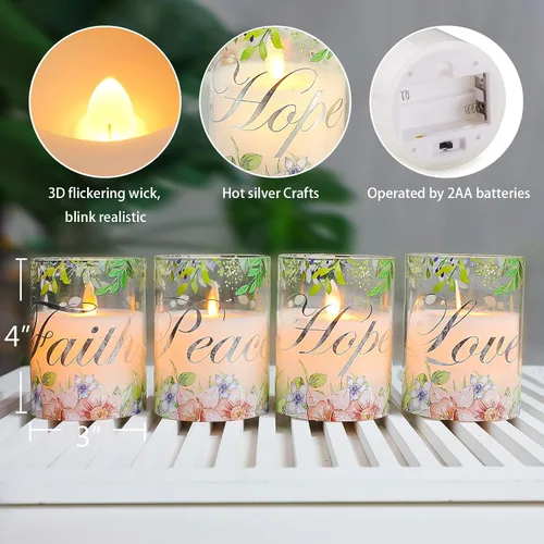 Miniatura 4 de Velas de pilar sin llama, color rosa, velas LED de cristal, funcionan con pilas con control remoto/temporizador, juego de 4 velas para regalos