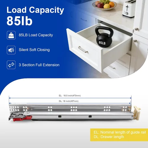 Miniatura 2 de Knobonly - Guías de acero laminado en frío para cajones de cierre suave, vienen con tornillos y soportes de montaje, rieles y guías de cajones