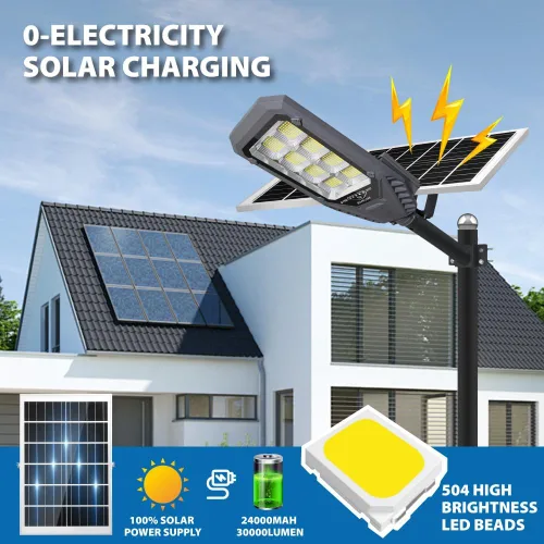Miniatura 2 de Farolas solares para exteriores, luces de inundación solares de 4600 W, IP67, impermeables, 6500 K, 504 LED, luz de seguridad comercial con control