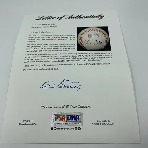 Miniatura 4 de Mark Mcgwire & Hideo Nomo Juego Firmado Usado Major League Baseball PSA DNA COA - Juego MLB Béisbol Usado