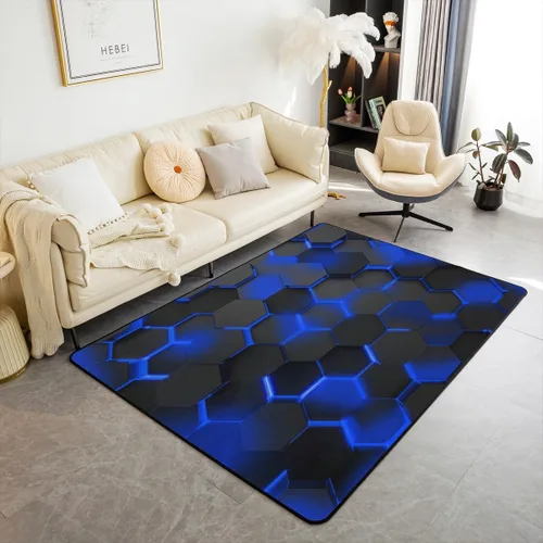 Miniatura 9 de Feelyou Alfombra de sala de estar, 3 x 5 pies, diseño geométrico para niños, diseño moderno a rayas, para interiores, antideslizante, con diseño