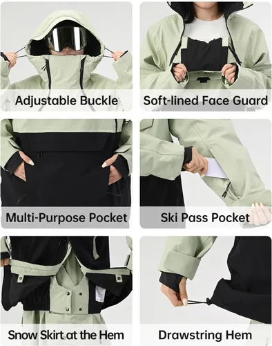 Miniatura 5 de Chaqueta de esquí para hombre 3L Anorak de snowboard, chamarra de nieve holgada con capucha, impermeable, cortavientos, aislante, para invierno