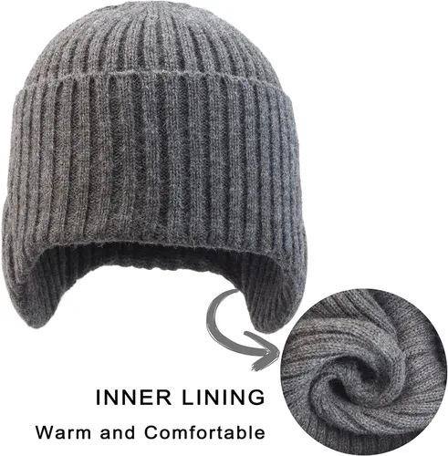Miniatura 3 de Muryobao Gorro de invierno para hombre, con puños y orejeras, tejido elástico, gorro de punto para esquí