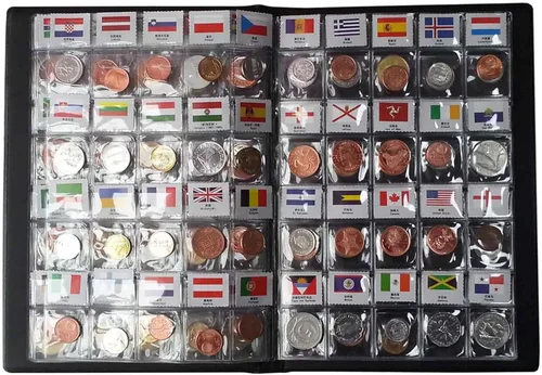 Kit de iniciación para colección de monedas, 120 países, 100% original original/moneda del mundo con álbum de recolección de cuero etiquetado por