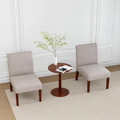 Miniatura 3 de Juego de 2 sillas decorativas con mesa a juego, sillas laterales tapizadas de lino de madera maciza para sala de estar, dormitorio, sala de espera