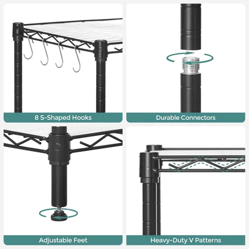 Miniatura 10 de SONGMICS Unidad de almacenamiento de 7 niveles, estantería de alambre, estante de metal de cocina con estantes ajustables, revestimientos de Negro