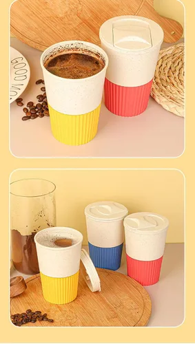 Miniatura 36 de Taza de café sellada con paja de trigo, taza de plástico portátil creativa, taza de alimentos de alto valor que acompaña a beber 16.9 fl oz/17 oz