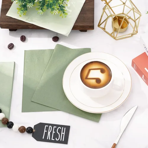Miniatura 4 de Whaline Paquete de 150 servilletas de papel verde salvia, 3 colores verde salvia, servilletas desechables para almuerzo, servilletas de cena