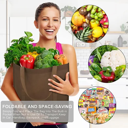 Miniatura 7 de WISELIFE Bolsas de compras reutilizables para comestibles, paquete de 10 bolsas de mano plegables grandes a granel bolsas de productos ecológicos