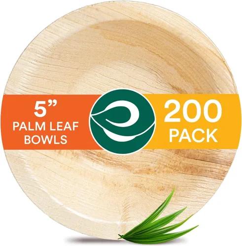 Miniatura 11 de ECO SOUL Cuencos desechables de hoja de palma como bambú, 5 onzas, redondo, paquete de 100 vajillas biodegradables y compostables para fiestas
