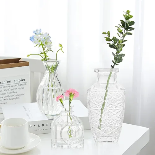 Miniatura 4 de Jarrones Bud - Juego de 10 pequeños jarrones de cristal para flores para centros de mesa, bonito cristal Bud transparente a granel, diseño mini