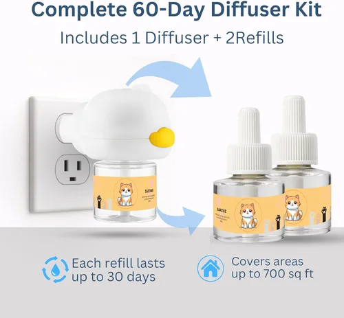 Miniatura 7 de Kit de difusor calmante para gatos, fórmula de aceite esencial a base de feromonas y plantas para aliviar la ansiedad, reducción del estrés
