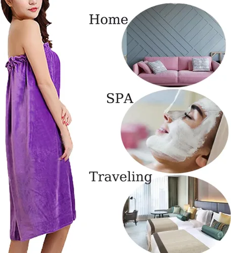 Miniatura 4 de Toalla envolvente para el cuerpo con broches de presión, toallas de felpa, toalla de spa, envolturas de baño para mujeres después de la ducha Púrpura