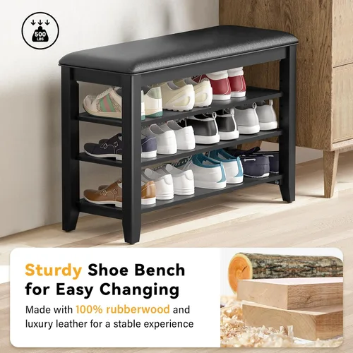 Miniatura 4 de Banco de almacenamiento de zapatos de entrada con cojín de cuero, banco organizador de zapatos para entrada, ideal para pasillos, puertas