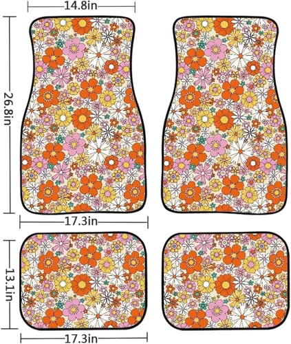 Miniatura 4 de Tapete de piso de automóvil con diseño floral de margaritas hippie abstractas, almohadillas antideslizantes, accesorios de automóvil para mujeres