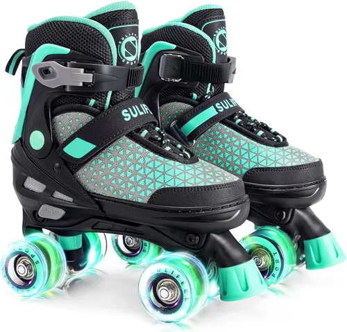 SULIFEEL Patines para niñas y niños, 4 tallas ajustables con ruedas iluminadas, patines seguros y divertidos para niños, mejor regalo para Verde
