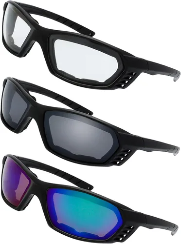 Miniatura 20 de Gafas de Motocicleta con Marco Acolchado y Lentes que Bloquean 100% UVB/UVB para Actividades al Aire Libre y Deportes 5-negro mate