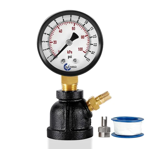 Miniatura 14 de Manómetro de Presión de Prueba de Gas 60 Libras, 60 PSI / 400 kPa, Conexión FNPT de 3/4", Válvula de Latón, Ensamble de Cuerpo con Forma de Campana