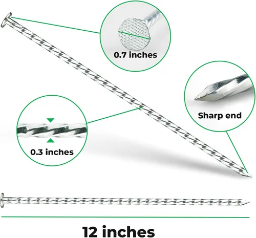 Miniatura 2 de Estacas de paisaje en espiral de 12 pulgadas, 25 púas de anclaje de metal galvanizado para bordes de pavimentación, césped artificial, barrera