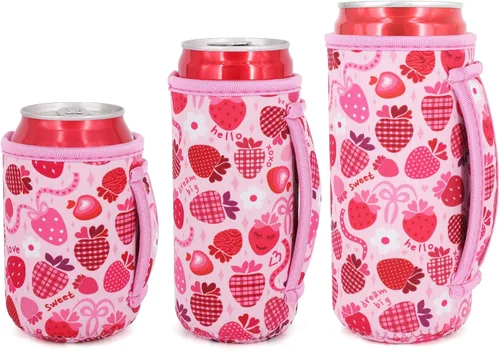 Miniatura 7 de Paquete de 3 fundas de neopreno reutilizables aisladas para latas con asa para refrescos, bebidas energéticas, gaseosas, cerveza, seltzer duro
