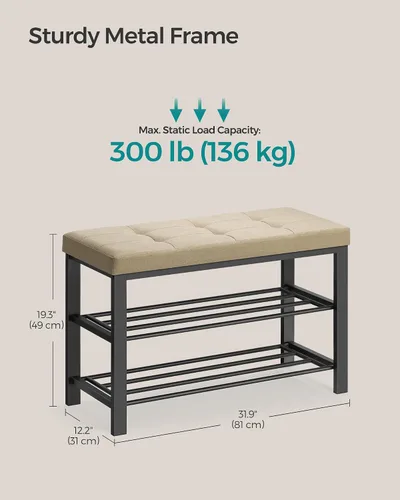 Miniatura 3 de SONGMICS Banco de zapatos, banco de almacenamiento, banco de entrada con cojín, estante para zapatos con asiento, ahorro de espacio, estilo moderno