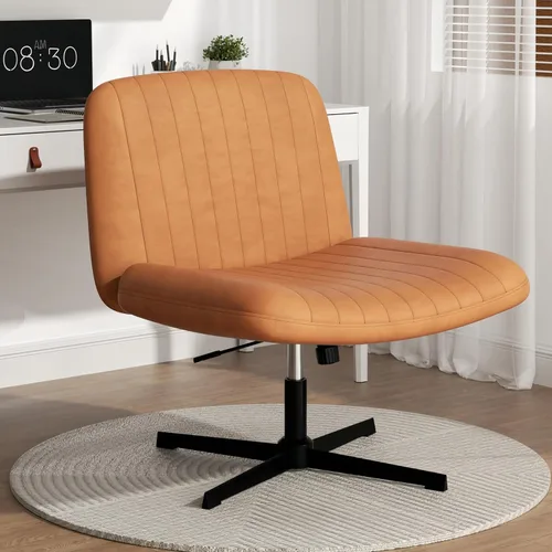 Miniatura 8 de SUNLEI Silla de oficina con patas cruzadas con ruedas, silla ancha sin brazos para escritorio de tocador, sillas cómodas cruzadas con respaldo