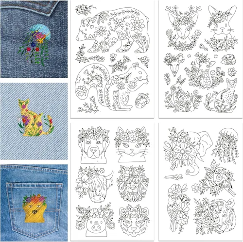 Miniatura 11 de GLOBLELAND Estabilizador soluble en agua de dibujos animados, 4 hojas de dibujos animados, estabilizador de costura a mano, patrones de bordado