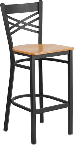 Miniatura 19 de Flash Furniture HERCULES Series Black ''X'' Back Metal Restaurant Barstool - Asiento de vinilo negro Asiento de vinilo negro/marco de metal negro