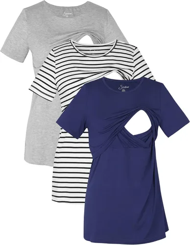 Miniatura 2 de Sosolism 3 Pack Maternity Nursing Short Sleeve Tops for Breastfeeding
