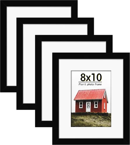 Picrit Juego de 4 portarretratos de 8 x 10 pulgadas, hechos de vidrio real de alta definición, para exhibición de 5 x 7 pulgadas con paspartú o de 8