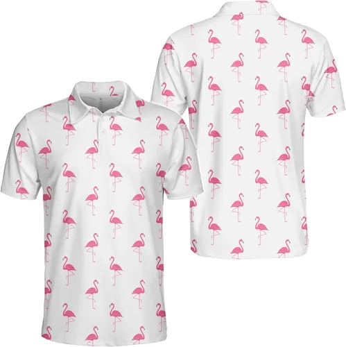Miniatura 3 de Polo de manga corta con flamenco rosa en blanco para hombre, polos para hombres, camisas de golf para hombre, polo de manga corta