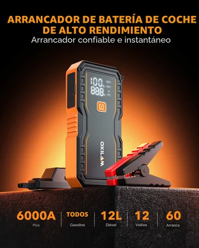 Miniatura 4 de OXILAM Arrancador 6000A para Todo Gas/12L Diésel, Arrancador de Batería de Coche Portátil, Caja de Arranque de Litio de 12V con Cables de Arranque