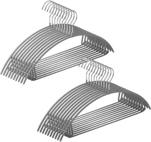 Miniatura 8 de Amber Home Paquete de 20 perchas de metal recubierto de goma negra, perchas antideslizantes de 16 pulgadas, perchas de metal con muescas redondas