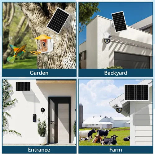 Miniatura 8 de Cargador de panel solar de 8 W para cámaras de seguridad al aire libre, con Micro USB/USB-C y puerto DC (35 x 135), se ajusta a