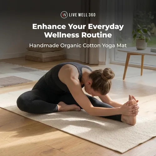 Miniatura 2 de Live Well 360 Tapete de yoga hecho a mano de algodón orgánico, no tóxico, sin productos químicos y totalmente natural, tapete de yoga de tela