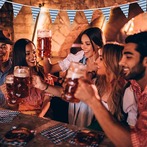 Miniatura 5 de PURPLE STAR 1N Banderín bávaro de 393 pies para el Oktoberfest, paquete de 12 banderines bávaros para Oktoberfest alemán para fiestas temáticas