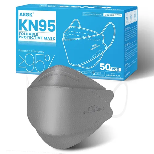 Miniatura 20 de akgk Mascarilla KN95 de 50 unidades, mascarillas de protección transpirable, mascarillas KN95 negras de 5 capas, máscaras de seguridad contra
