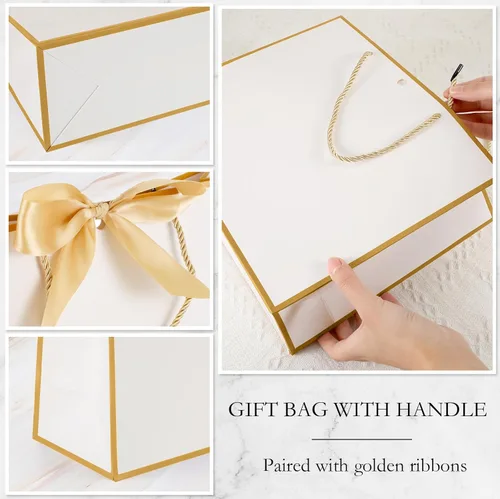 Miniatura 3 de Silkfly 12 bolsas de regalo con asas para dama de honor, 12 x 10 x 4 pulgadas, elegantes bolsas de regalo de bienvenida de boda con lazo para Blanco