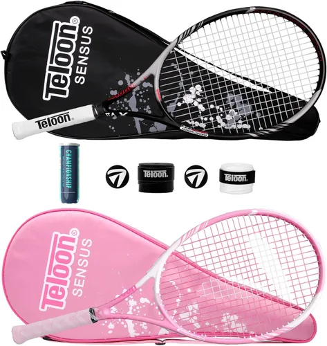 Teloon Raquetas de tenis para adultos, 2 piezas, raqueta de tenis recreativa de 27 pulgadas para hombres y mujeres, estudiantes universitarios,