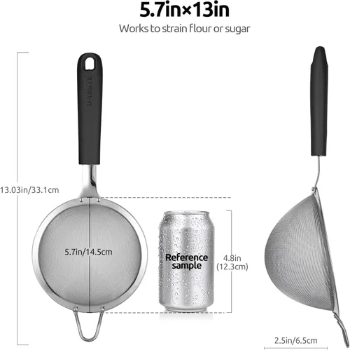 Miniatura 3 de U-Taste Juego de 4 espátulas de silicona sin BPA de alta resistencia de 600ºF y acero inoxidable 18/8 de 5.5 pulgadas 30 colador de malla (negro)