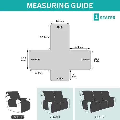Miniatura 6 de Easy-Going Funda impermeable para sillón reclinable de gran tamaño con bolsillo, 1 funda de sofá reversible para sillón reclinable, protector
