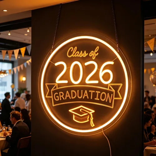 Miniatura 6 de Class of 2026 - Letrero de neón con texto en inglés "Congrats Grad" LED regulable USB Felicidades Graduación Cap Light Decoración de pared para sala