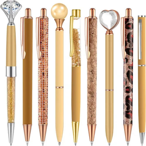 Miniatura 24 de Janmini Juego de 9 bolígrafos de punta de bola de metal con diamantes de cristal y purpurina para diario, tinta negra, cosas bonitas y lindas