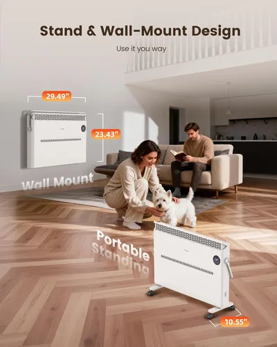Miniatura 2 de Calentador de espacio, calentador de panel de convección silencioso para uso en interiores, calentador eléctrico montado en la pared o de pie