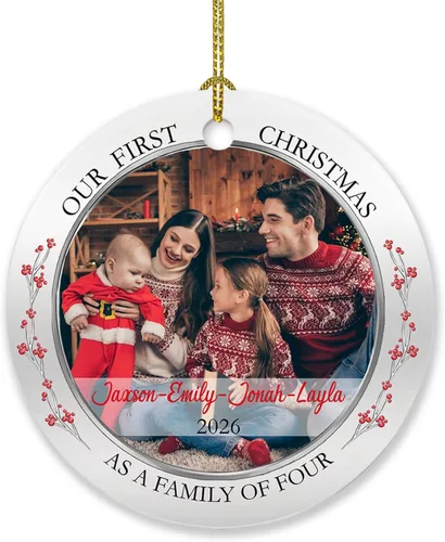 Miniatura 25 de Adorno de 5º aniversario, decoración del árbol de Navidad, nombres personalizados y recuerdos de aniversario de fotos, regalos para parejas juntas