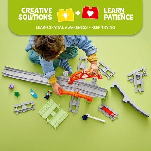 Miniatura 3 de LEGO DUPLO Town - Juego de expansión de puente y pistas de tren, 10 piezas adicionales de vías de tren, juego de tren para preescolar y niños