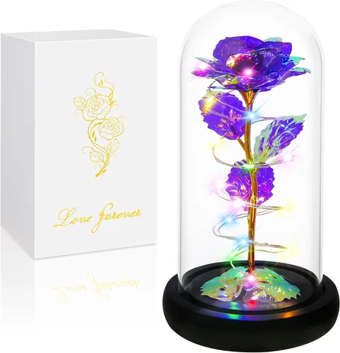 Childom Regalos para el día de la madre para mamá, regalos de cumpleaños para mujeres, abuela, flores para entrega, rosa colorida púrpura iluminada