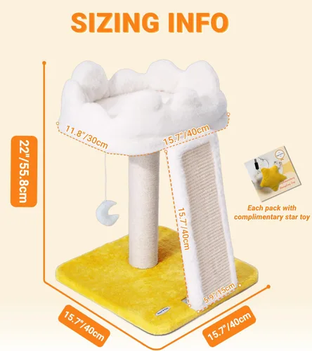 Miniatura 7 de Happi N Pets Nueva torre de árbol en forma de nube para gatos, poste para rascar con cama, árbol pequeño para gatos, torre compacta para gatos
