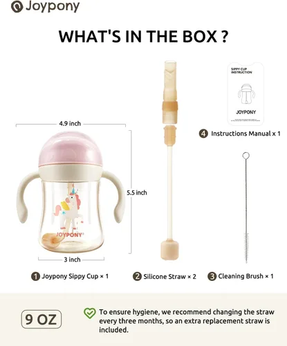 Miniatura 6 de Joypony Vasos para sorber para niños pequeños de 1 a 3 años, vaso con popote con peso a prueba de derrames con asa para bebés de 6 meses en Rosa/1