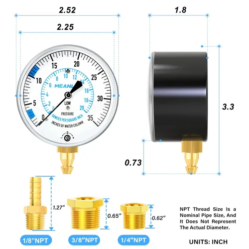 Miniatura 2 de MEANLIN MEASURE Kit de Prueba de Presión de Gas Colector WC de 0-35", Kit de Manómetro para Gas Natural o Gas LP con Manguera de 40 Pies, Accesorio